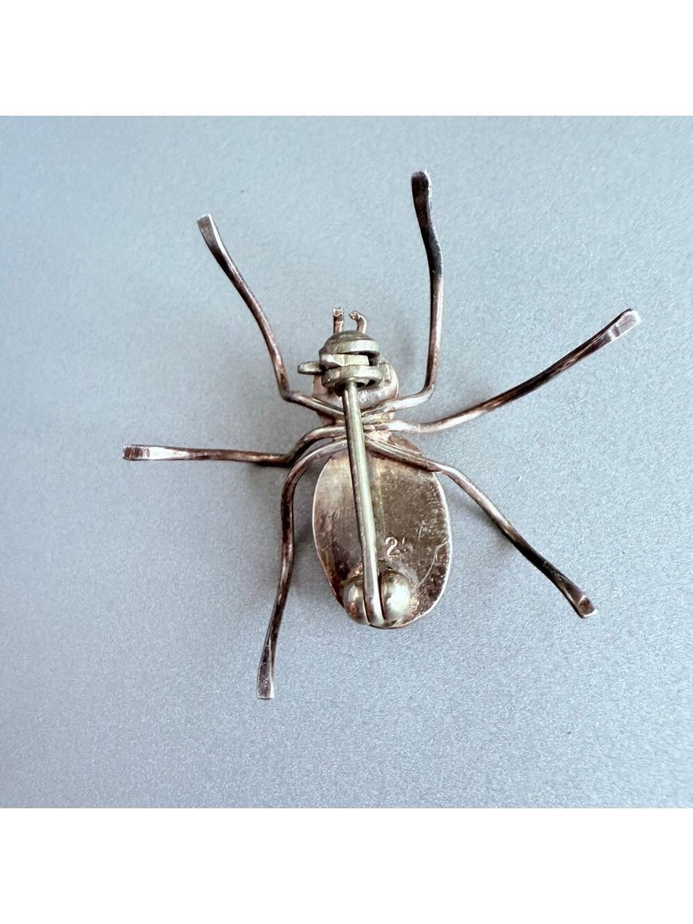 Vintage Southwestern 3 CT Onyx Figural Spider Sterling Silver 925 Pin Brooch - Picture 5 of 7
